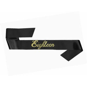 Eighteen Birthday Sash- Black