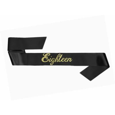 Eighteen Birthday Sash- Black