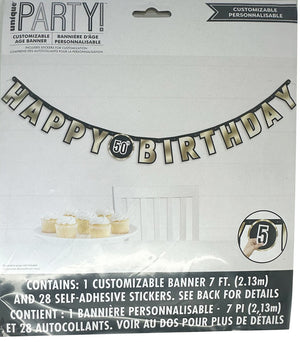 CUSTOMISABLE "HAPPY BIRTHDAY" BANNER  WITH AGE STICKERS