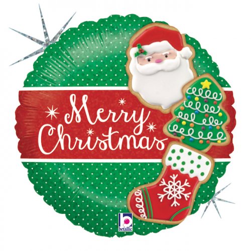 45cm Christmas Cookies Holographic Round Foil Balloon UNINFLATED