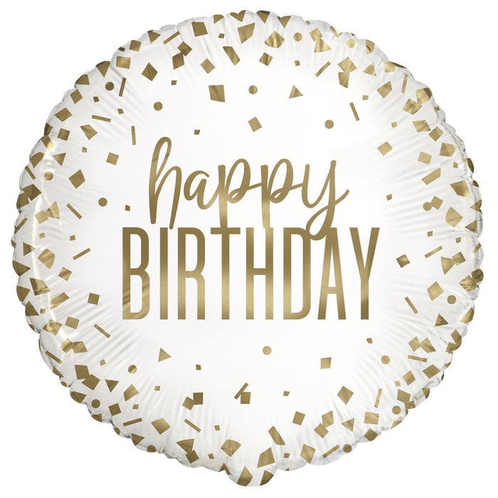 18 inch Gold Confetti Happy Birthday Round Foil Balloon UNINFLATED ...