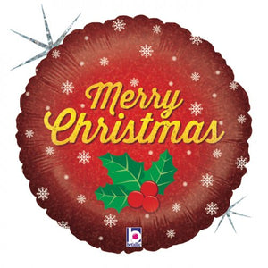 45cm Golden Christmas Holographic Round Foil Balloon UNINFLATED