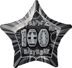 50cm Age 100 Black Birthday Star Foil Balloon UNINFLATED