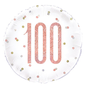 ROSE GOLD "100" Prismatic 18inch Round Foil Balloon UNINFLATED