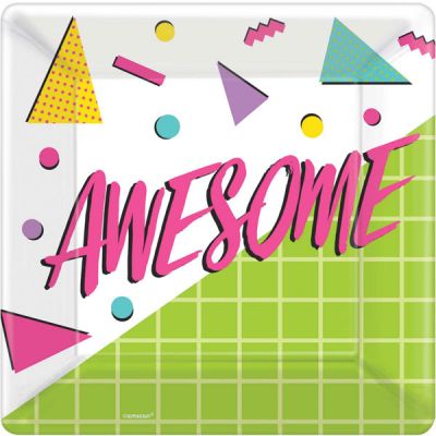 Awesome 80s Party Square Plates - Pack of 16