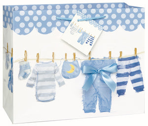 BABY BOW CLOTHESLINE BLUE LARGE GIFT BAG