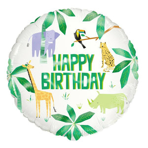 45cm Animal Safari Happy Birthday Round Foil Balloon UNINFLATED