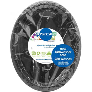 Black Plastic Oval Plates - Pack of 20