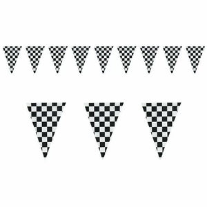 BLACK & WHITE CHECK FLAG PENNANT BANNER / Bunting
