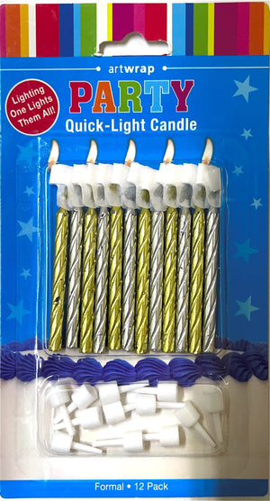 Candle Quick Light Gold And Silver with holder Pack of 12