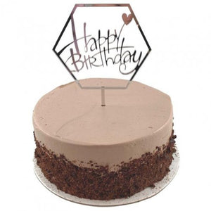 Happy Birthday Hex Silver Acrylic Cake Topper
