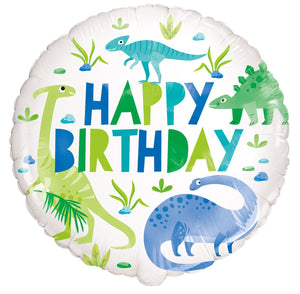 45cm Dinosaur Happy Birthday Round Foil Balloon UNINFLATED