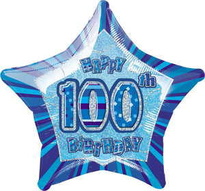 50cm Age 100 Blue Birthday Star Foil Balloon UNINFLATED