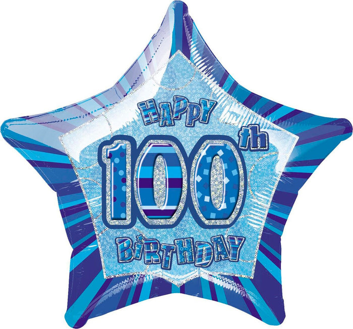 50cm Age 100 Blue Birthday Star Foil Balloon UNINFLATED