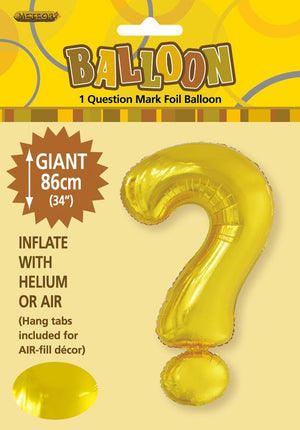 GOLD  "?"  QUESTION MARK  ALPHABET FOIL BALLOON 86CM UNINFLATED