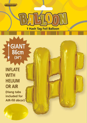 GOLD "#" Hash Tag ALPHABET FOIL BALLOON 86CM UNINFLATED