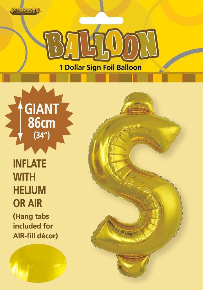 GOLD "$" Dollar Sign  ALPHABET FOIL BALLOON 86CM UNINFLATED