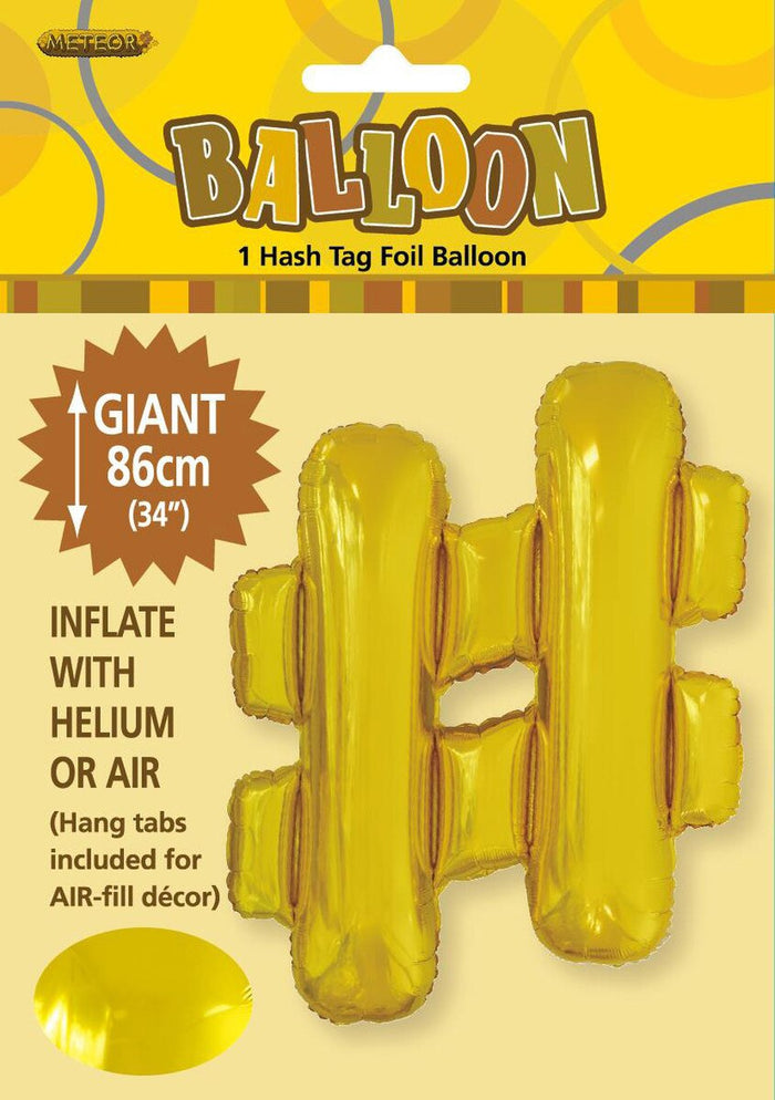 GOLD "#" Hash Tag ALPHABET FOIL BALLOON 86CM UNINFLATED