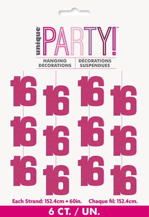 Glitz Pink 16 Hanging Decorations