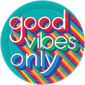 Good Vibes Round Paper Dinner Plates - Pack of 8