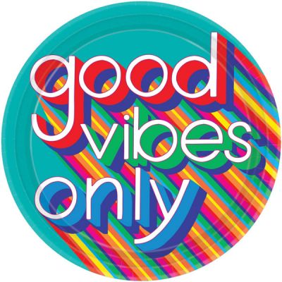 Good Vibes Round Paper Dinner Plates - Pack of 8