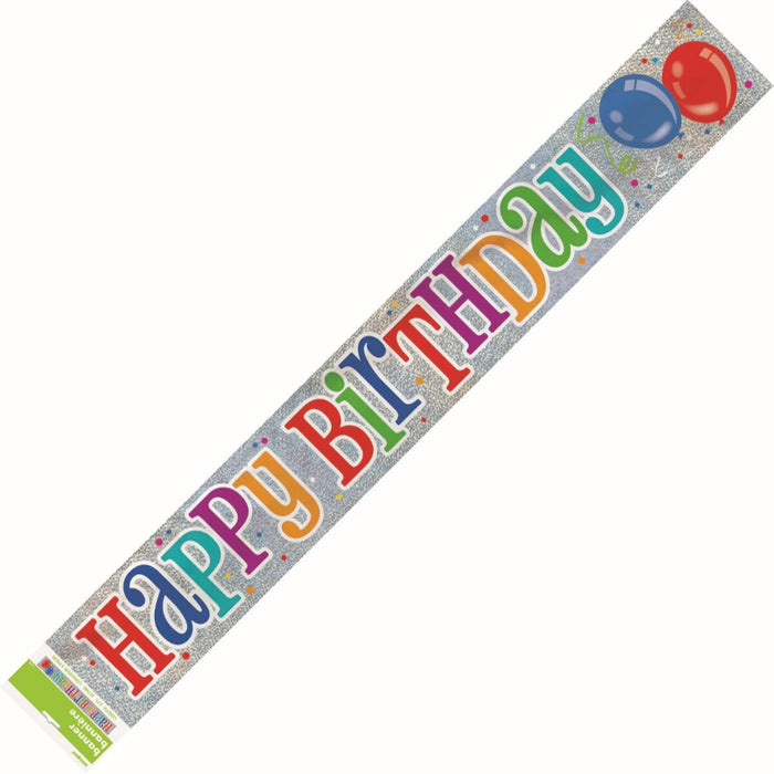 HAPPY BIRTHDAY BALLOONS PRISMATIC FOIL BANNER 2.74M (9')