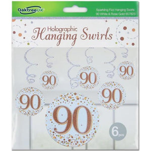 Hanging Swirl Sparkling Fizz 90 Rose Gold/ White Decoration Pack 6