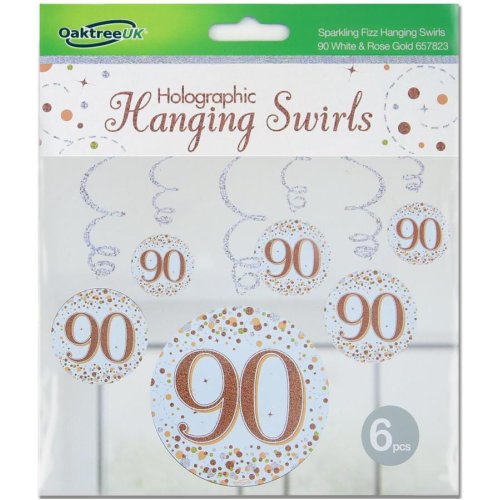 Hanging Swirl Sparkling Fizz 90 Rose Gold/ White Decoration Pack 6