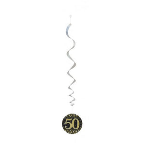 Hanging Swirl Sparkling Fizz 50 Happy Birthday Black/Gold Decoration Pack 6