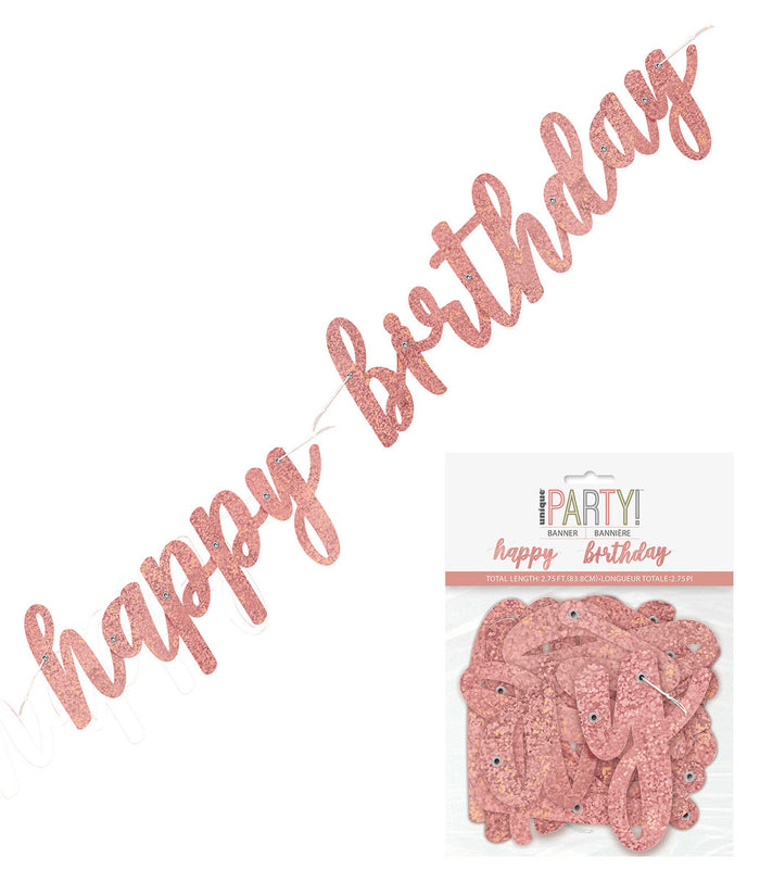 HAPPY BIRTHDAY ROSE GOLD SCRIPT JOINTED BANNER