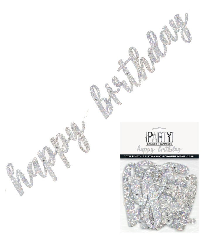 HAPPY BIRTHDAY  SILVER SCRIPT JOINTED BANNER