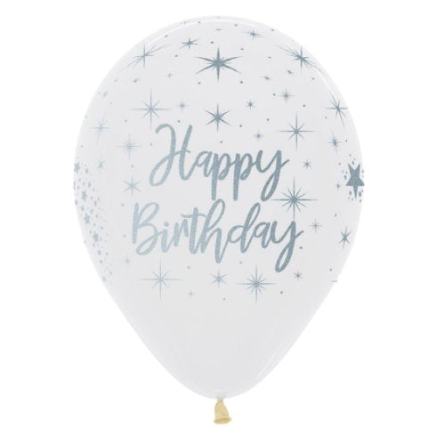 11 Inch Happy Birthday Radiant Crystal Clear  Sempertex Latex Balloon UNINFLATED