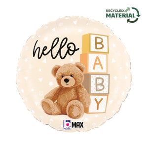 45cm Hello Baby Teddy Bear  Round Foil Balloon UNINFLATED