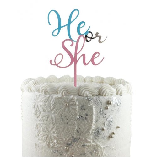 He or She Baby Shower Acrylic Cake Topper