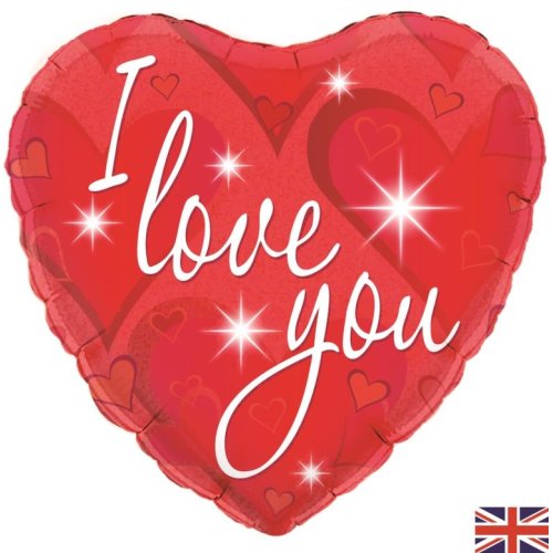 45cm I Love You Sparkles Heart Foil Balloon UNINFLATED