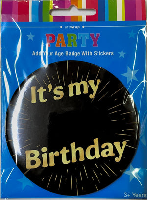 Add to Age Birthday Badge With Stickers Black and Gold