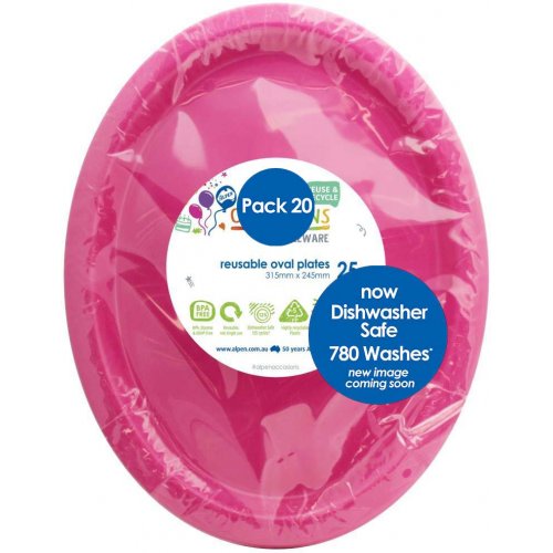Magenta Pink Plastic Oval Plates - Pack of 20