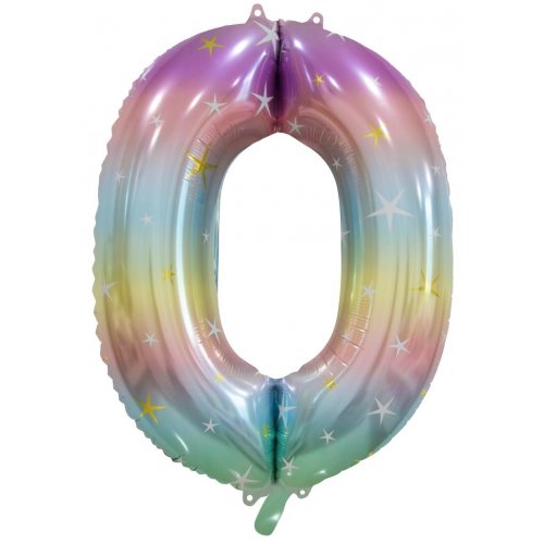Matt Pastel Rainbow Number 0 Supershape 86cm Foil Balloon UNINFLATED