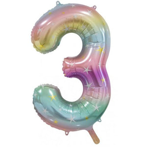 Matt Pastel Rainbow Number 3 Supershape 86cm Foil Balloon UNINFLATED