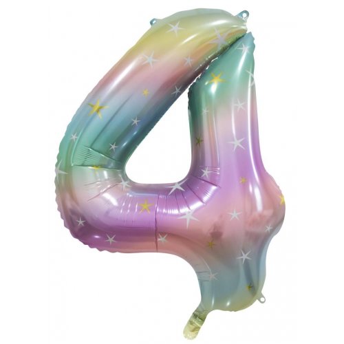 Matt Pastel Rainbow Number 4 Supershape 86cm Foil Balloon UNINFLATED