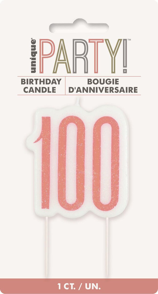 Rose Gold Glitter Birthday Candle Number #100