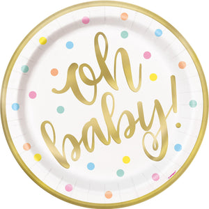 Oh Baby 8 x 23cm (9") Foil Stamped Paper Plates
