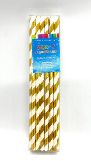 Paper Straws White And Gold Pack of 20