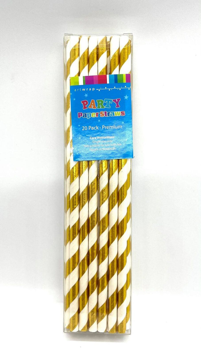 Paper Straws White And Gold Pack of 20
