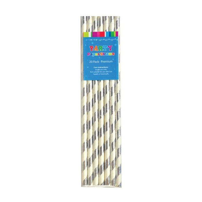 Paper Straws White And Silver Pack of 20