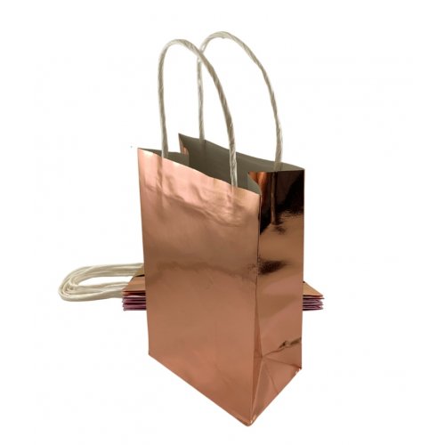Party Bag Paper 215x130x80mm Metallic Rose Gold Pack 5