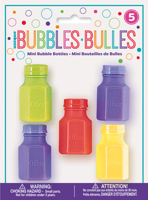Party Bubbles & Wands - ASSORTED COLOURS - Pack of 5
