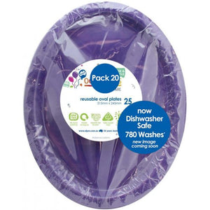 Purple Plastic Oval Plates - Pack of 20