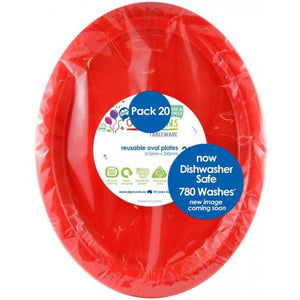 Red Plastic Oval Plates - Pack of 20