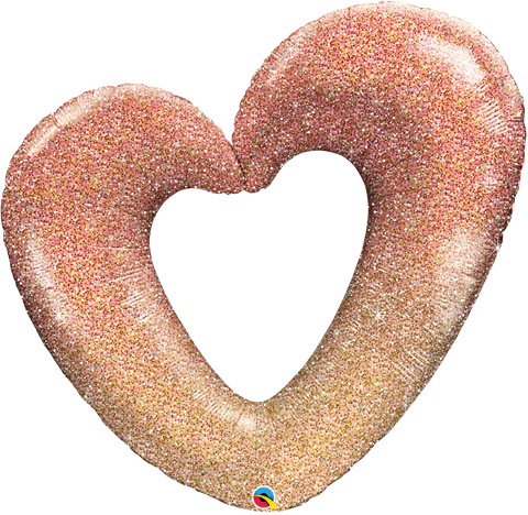 Rose Gold Glitter Ombre Heart  SuperShape Foil Balloon UNINFLATED